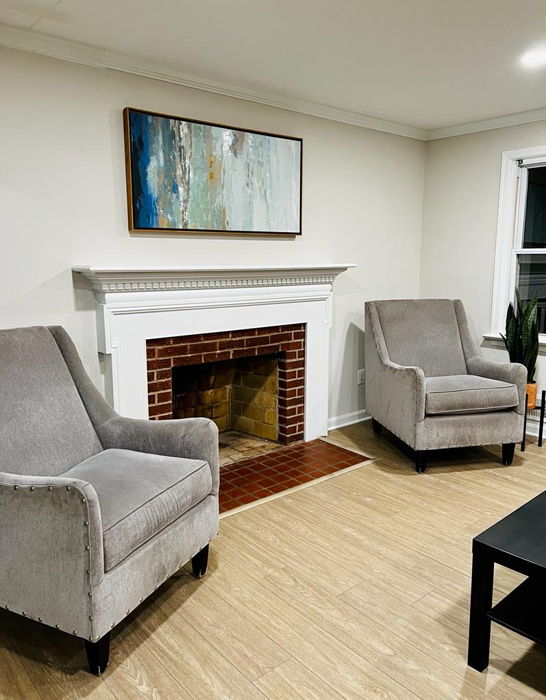 Front Unit fireplace and accent wall